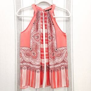 NEW KOBI HALPERIN All Silk Tank Top High Neck Coral & White Paisley Design Sz XS
